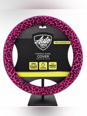 Auto Drive Pink Leopard Print Steering Wheel Cover